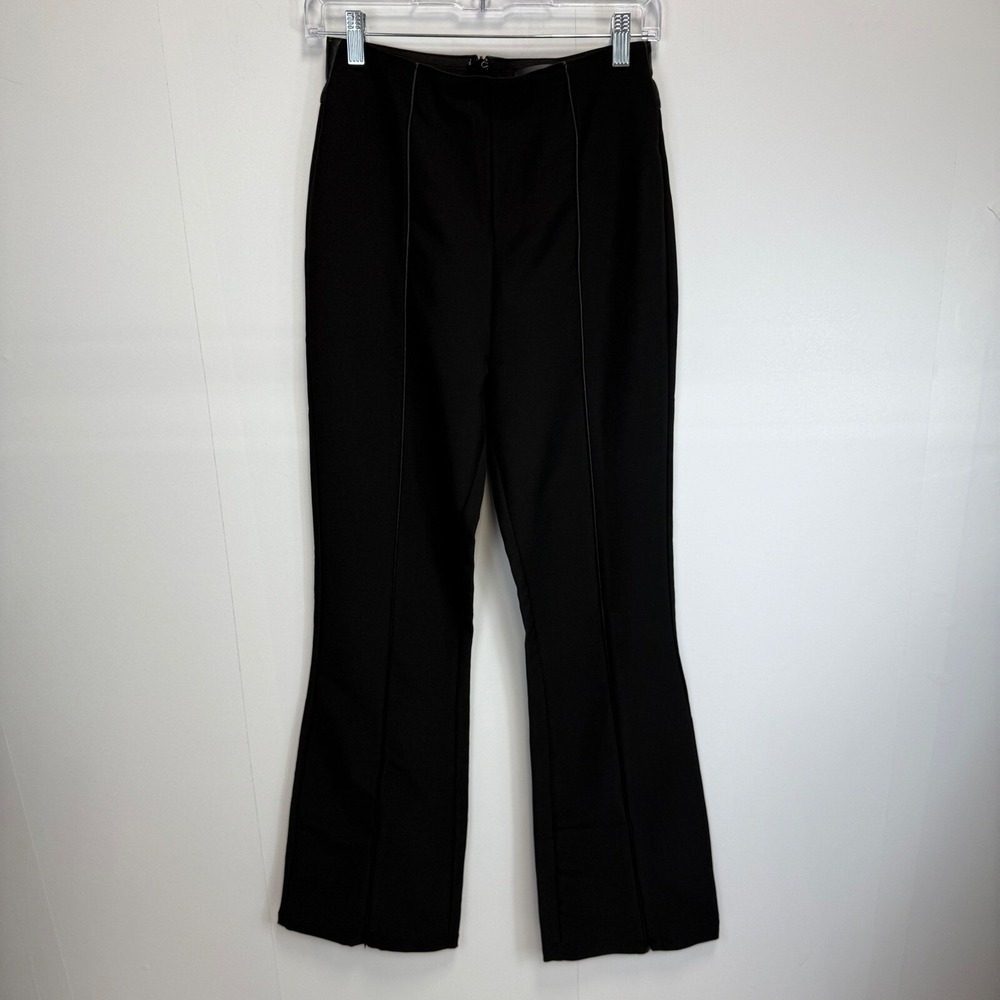 Maniere De Voir Bootcut Flare Pants Faux Leather Trim High‎ Waist Black Size S